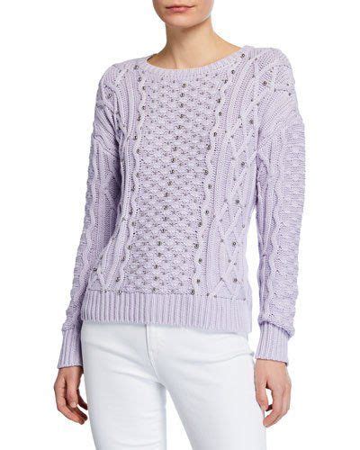 michael kors beaded cable knit sweater lavender|Women's Purple Designer Sweaters & Knits .